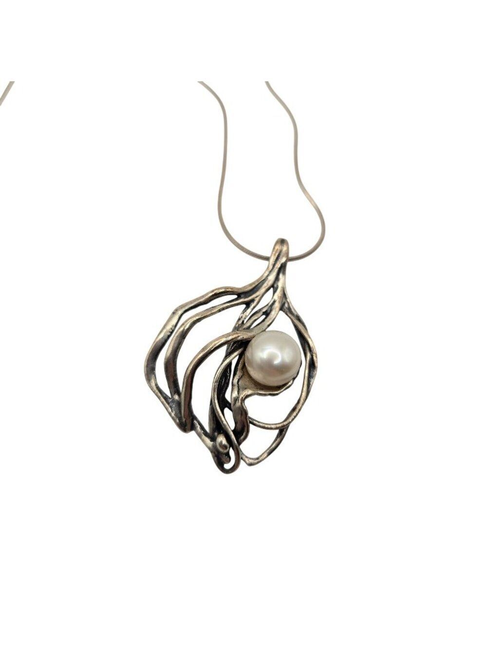 Vintage 925 Sterling Silver Pendant Necklace Freshwater Pearl Zuman Israel
